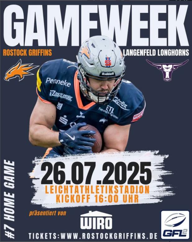 Griffins empfangen die Langenfeld Longhorns am WIRO Spieltag